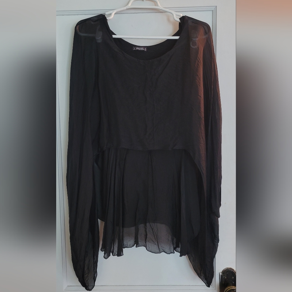 Cobblestone black flowy boho blouse